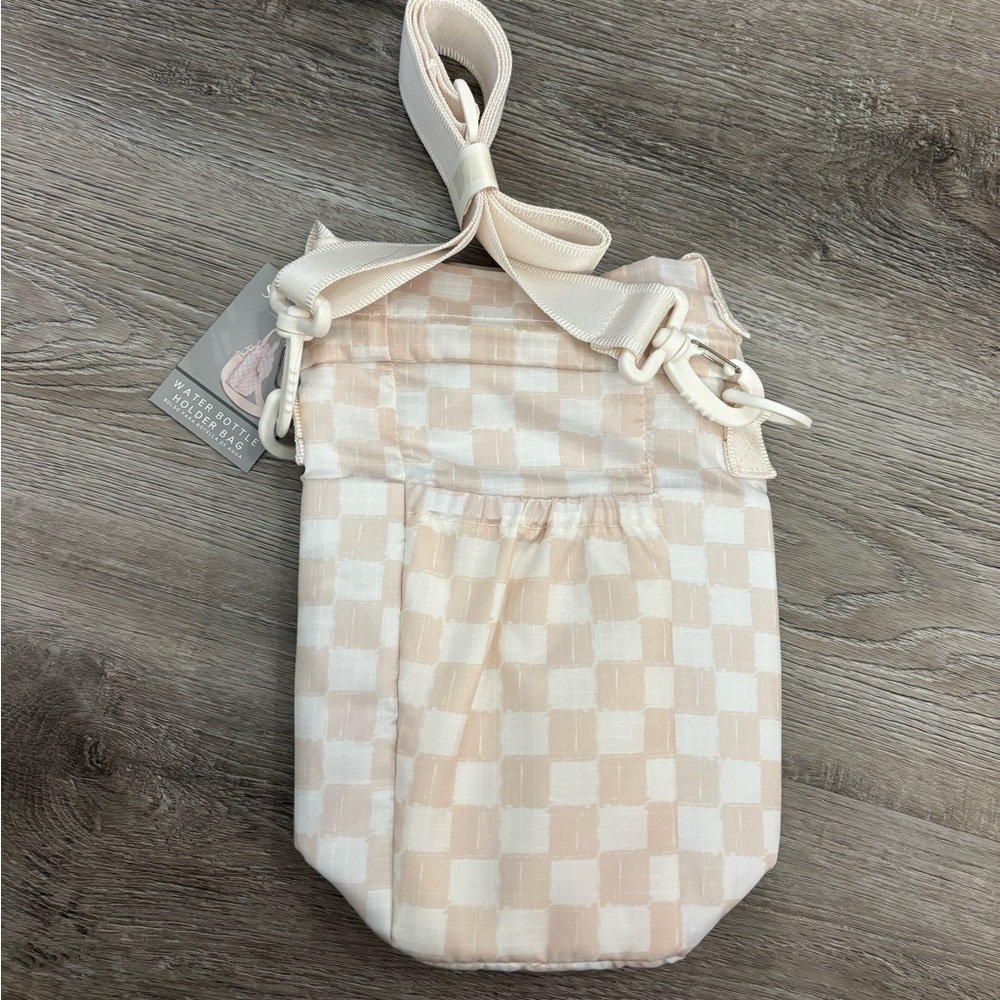 Sierra Water Bottle Holder Bag - bag water bottle checkered bag cream white